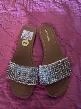 Andiamo Silver Crystal Slide Sandals - Women's 9 wide worn once